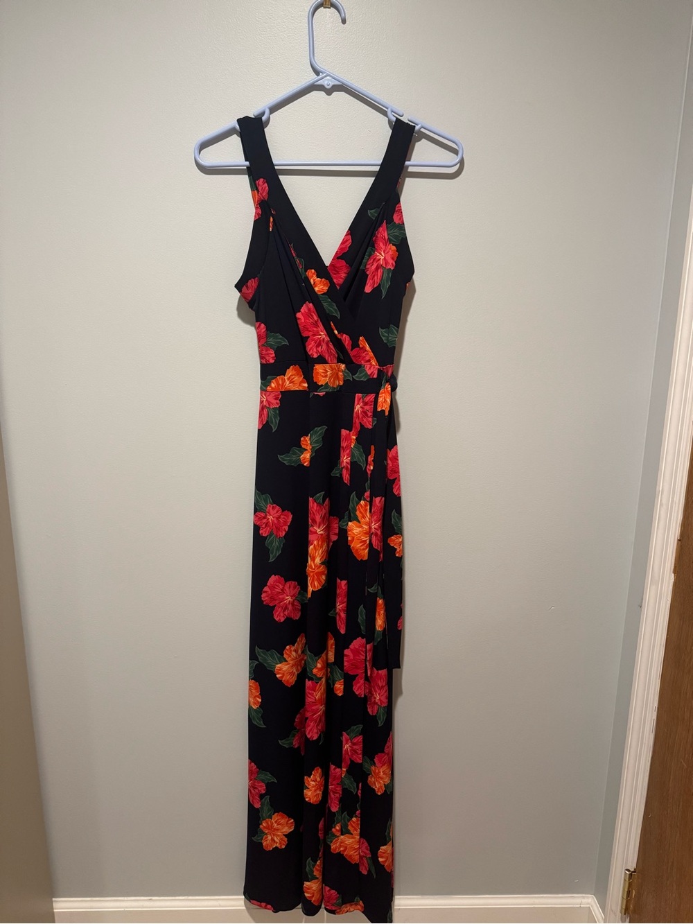 Market & Spruce Black Floral Maxi Dress Size S Wrap V Neck Tie Waist - Worn Once